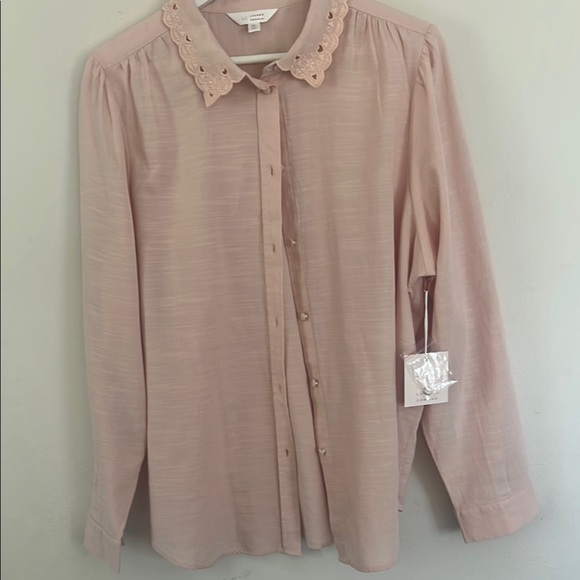 LC Lauren Conrad Pink Button Down Shirt Peter Pan Collar - Picture 5 of 12